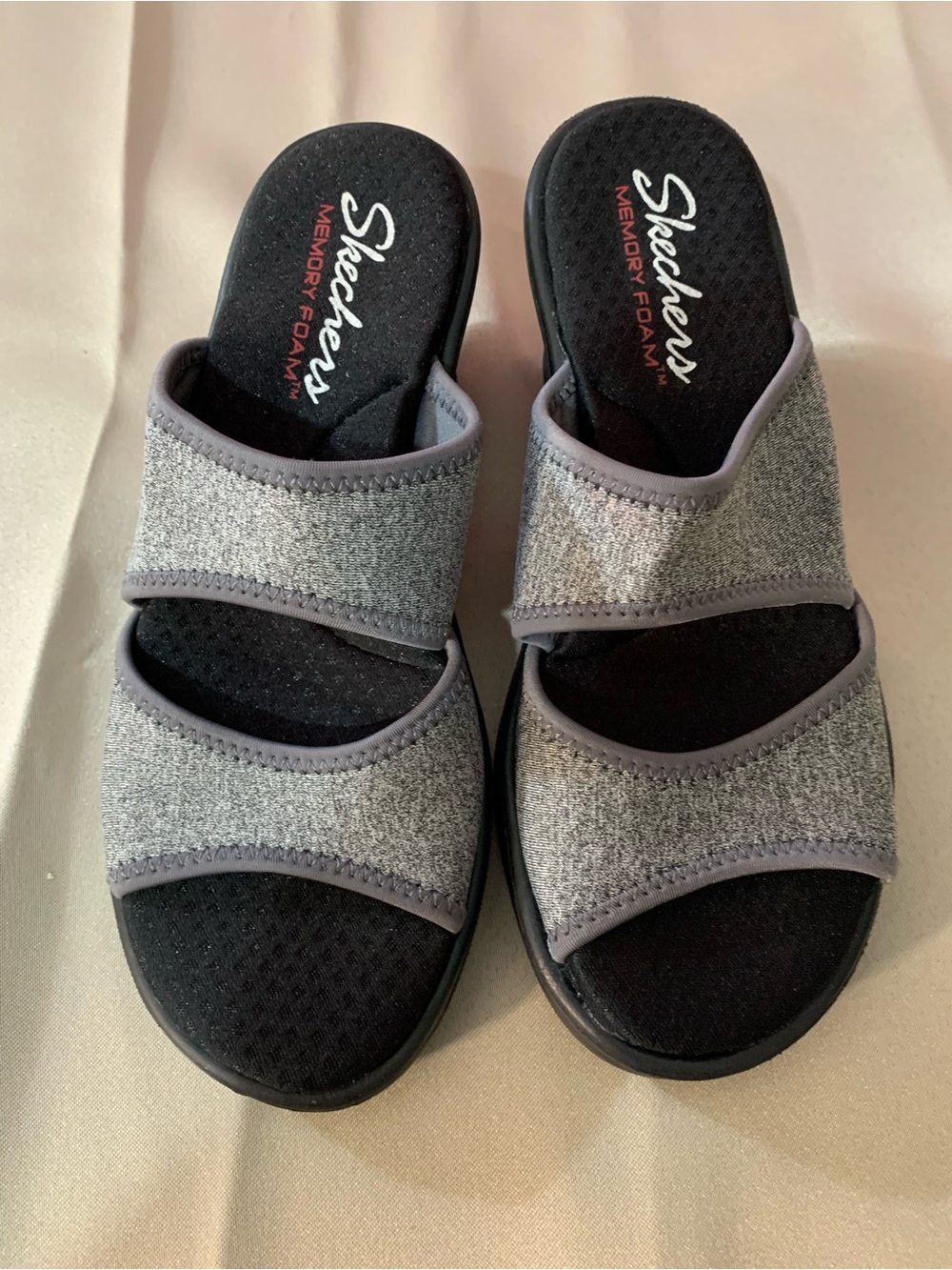 Skechers Women's Gray Dual-Strap Memory Foam Slide Sandals 111/4